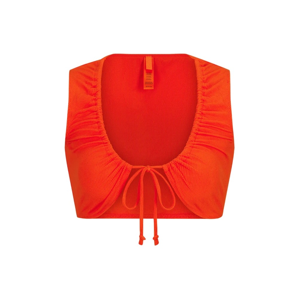 SKIMS NWT | Soft Lounge Tie Front Super Crop Top, Color: Fire, Large